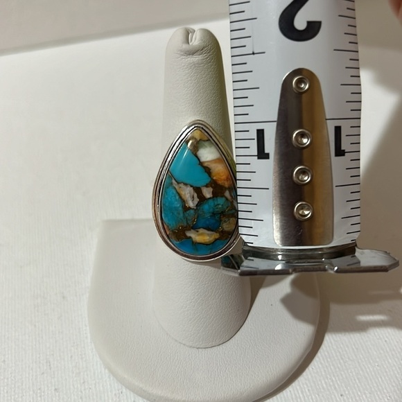 SPINY OYSTER TURQUOISE 925 STERLING SILVER GEMSTONE RING SIZE 8 - Picture 7 of 7
